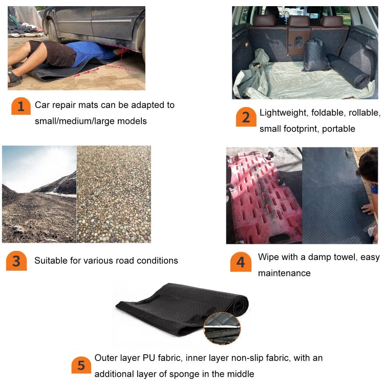 Black portable repair mat with raised textured non-slip surface, rolled and unfolded