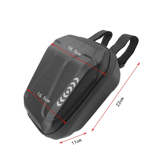 2.5L bike head bag dimensions view, dark gray hard shell with zipper front pocket