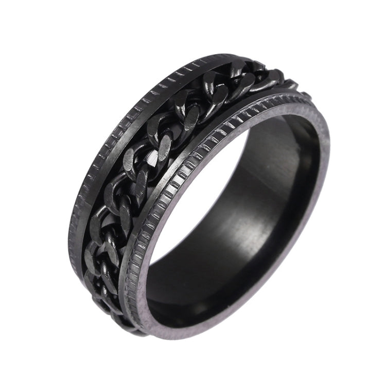 Men's stainless steel turnable chain ring set, black tone, embossed link design