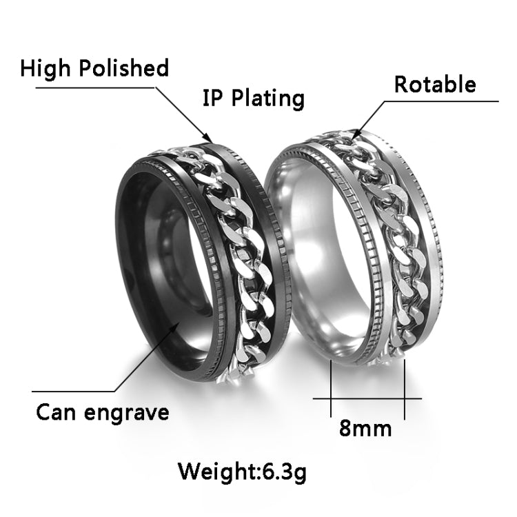 Two turnable chain rings with embossed edges, black outer and silver inner bands