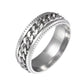Silver-tone stainless steel turnable chain ring with embossed border and link details