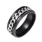 Black turnable chain ring with silver embossed links and shiny black interior