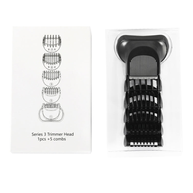 Electric shaver head and comb set in blister pack with printed insert