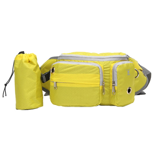 Yellow pet training waist bag with snack pocket and attached roll pouch