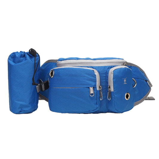 Blue pet training waist bag with snack pocket and attached roll pouch