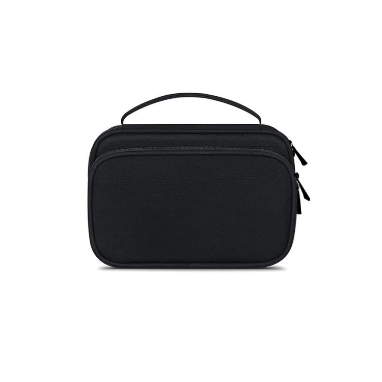 Black watch strap storage bag with top handle, closed and ready for travel storage.
