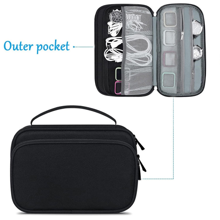 Black watch strap storage bag open, with mesh strap organizer and outer pocket insert.