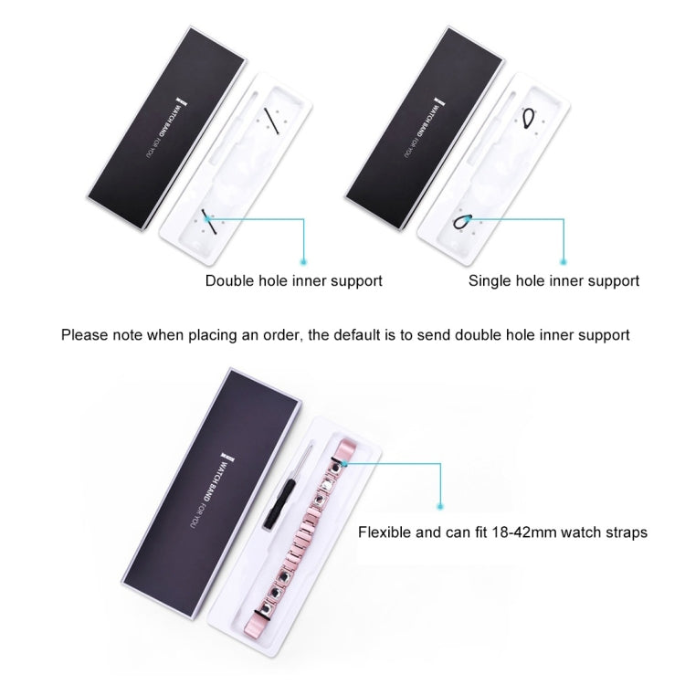 Watch strap packaging box with inner support tray for multiple strap pins and links