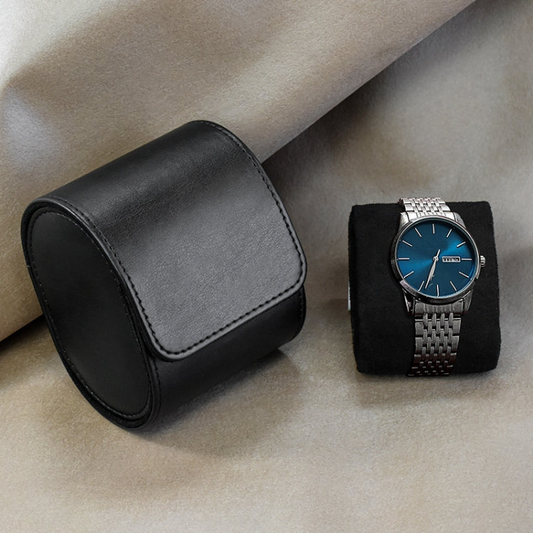 PU leather watch protective display box, black, 1 slot with snap flap.