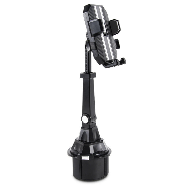Adjustable car cup holder phone mount with extendable arm and clip