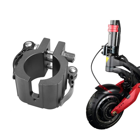 Black folding clamp bracket for electric scooter with metal bolts and mounting holes