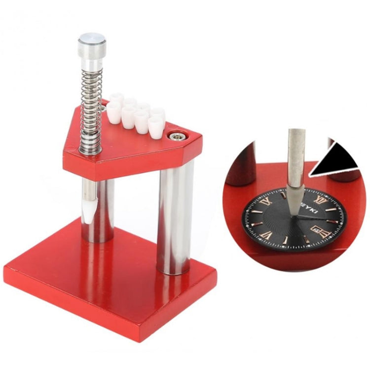 Watch hand plunger puller with single needle and red base, metal plungers and spring