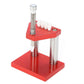 Watch hand plunger puller tool with red platform, spring needle post, white plastic dies