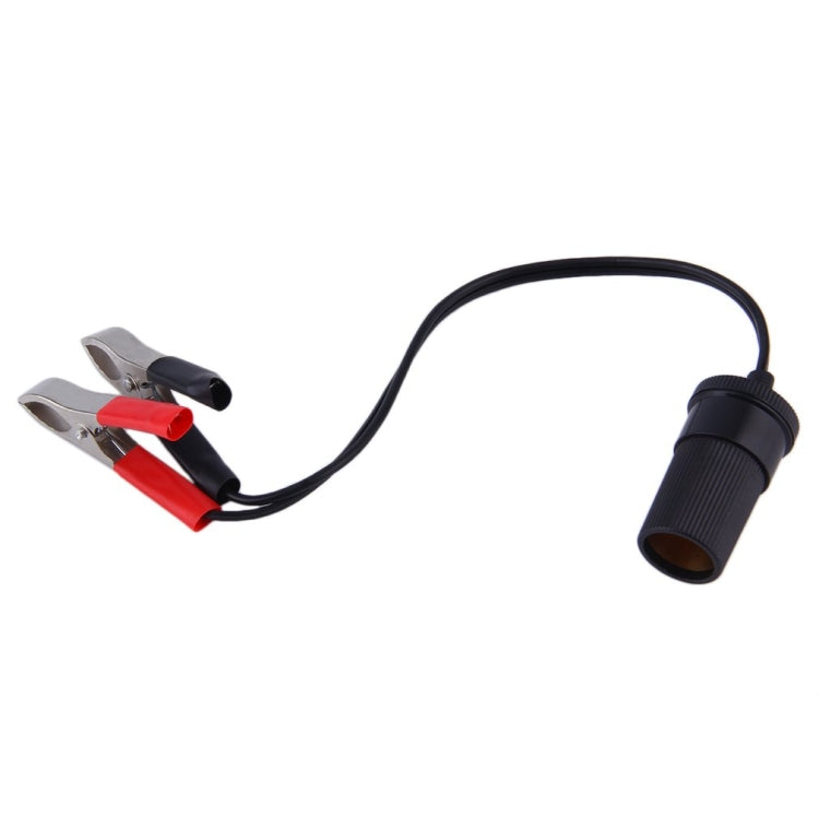 Car battery jumper cable with two battery clamps, red tips, and black lead