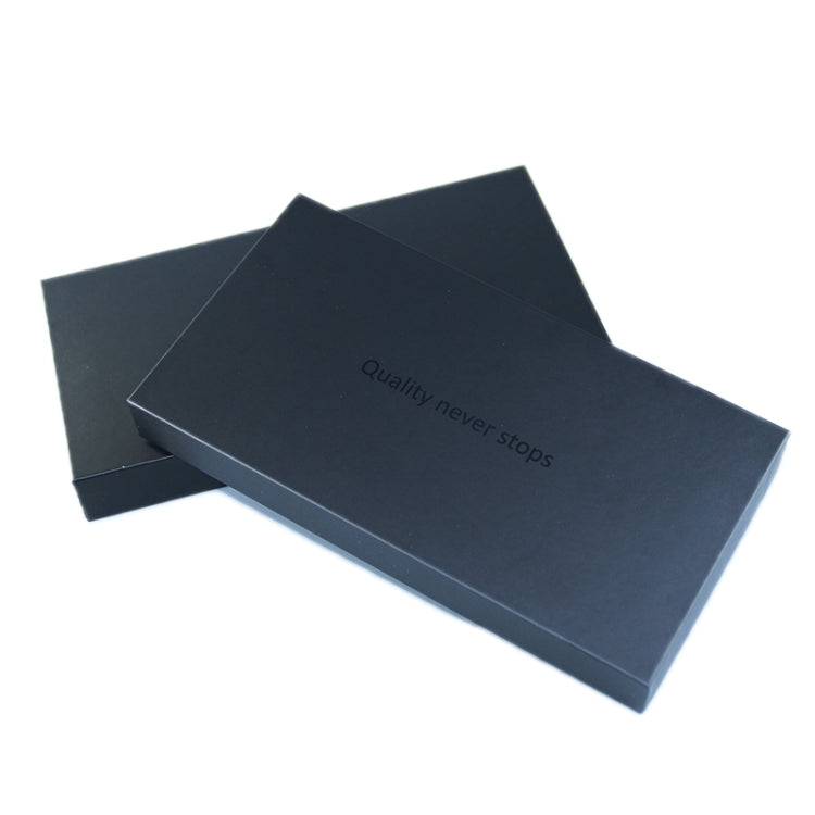 Black phone accessory storage boxes, stacked closed