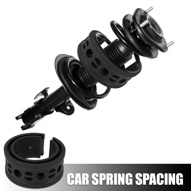 Car spring shock absorber spacer set with rubber buffers and coil spring, black