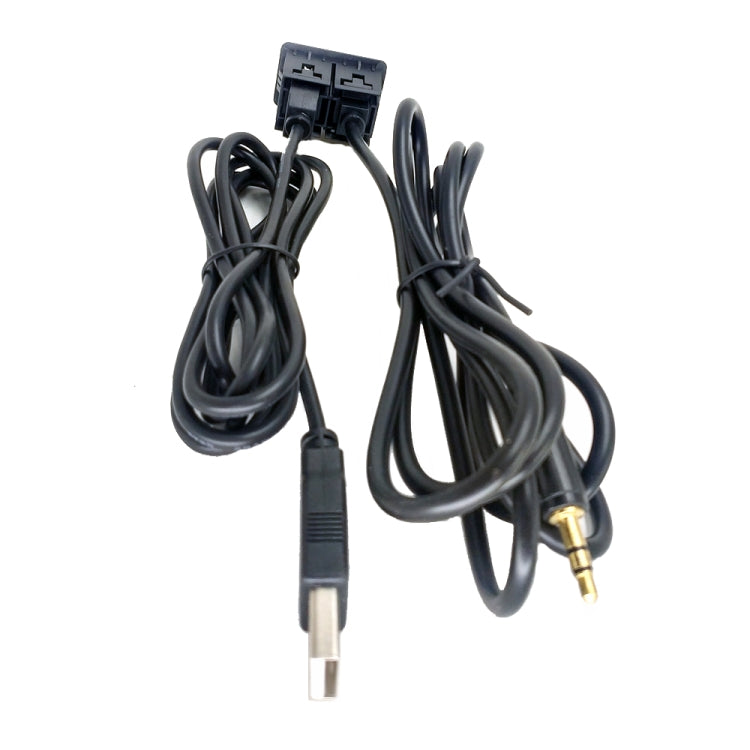 Car audio AUX+USB extension harness with USB connector and 3.5mm plug