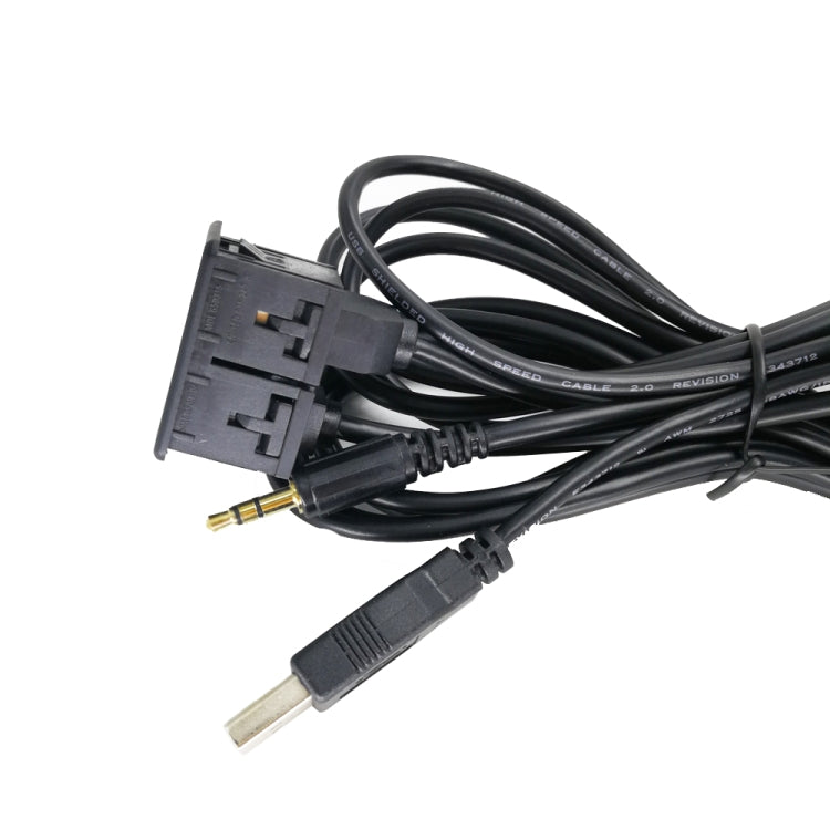 Multi-connector AUX/USB extension cable with USB and audio plugs