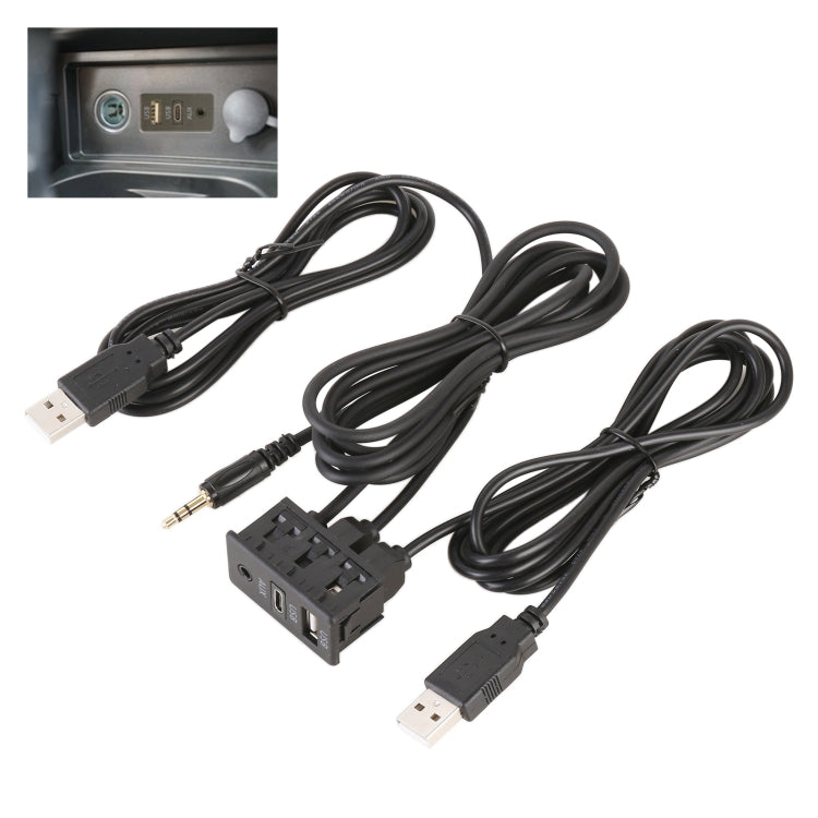 Car USB and AUX interface cable set with USB connectors and audio plug