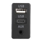Black USB and AUX charging interface module with USB and 3.5mm AUX ports