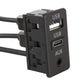 Car USB and AUX interface module with labeled USB, USB, and AUX ports