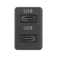 Black dual USB port adapter with two USB openings labeled USB