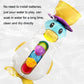Baby penguin bath water toy with yellow top and three colored water cups