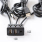 Compact dual USB and AUX charging panel, black connector with size markings
