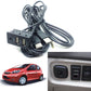 Dual USB and AUX charging module with cable, shown with car console port area