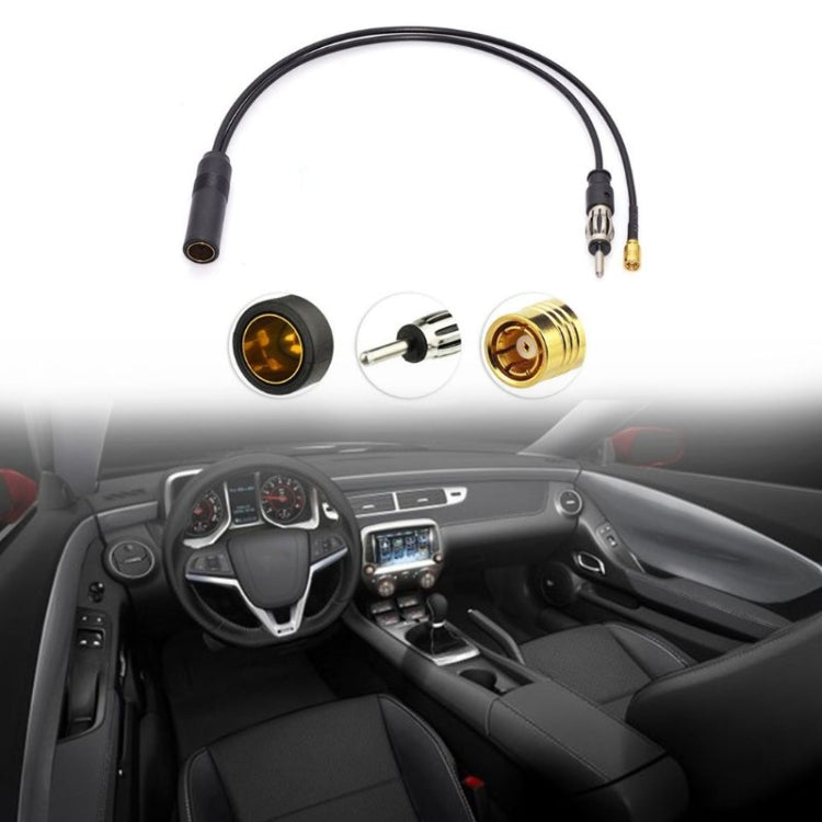 Car antenna adapter cable with black lead and gold RCA/Fakra connectors