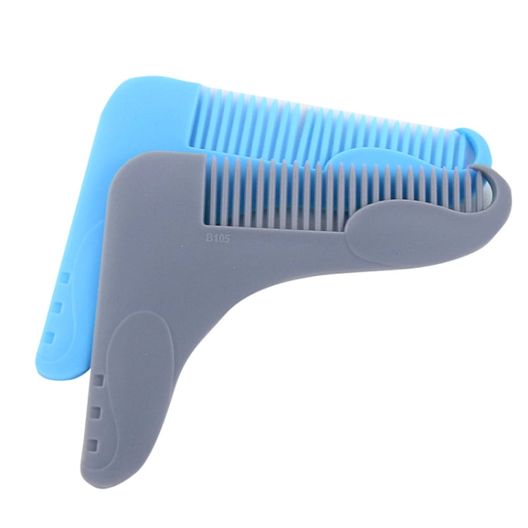 Blue and dark gray beard template combs, curved handle, long teeth.