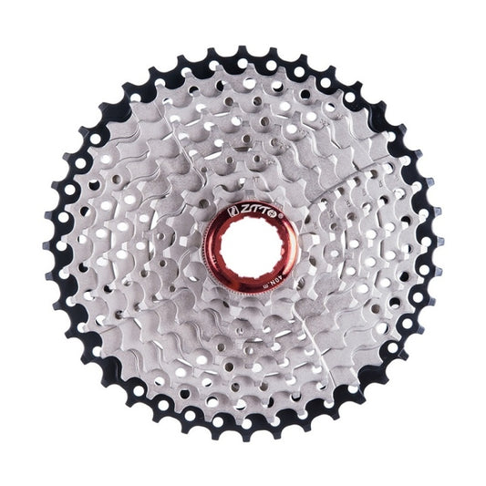 ZTTO 9-speed mountain bike cassette sprocket, silver with red center lock ring