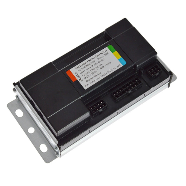 Electric vehicle speed controller with label panel, black casing, and front connector ports