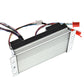 Electric motor speed controller with silver heat sink, black electronics, and wiring leads