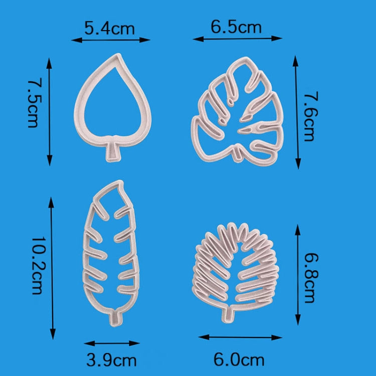 4-piece tropical leaf fondant mold set with assorted leaf shapes