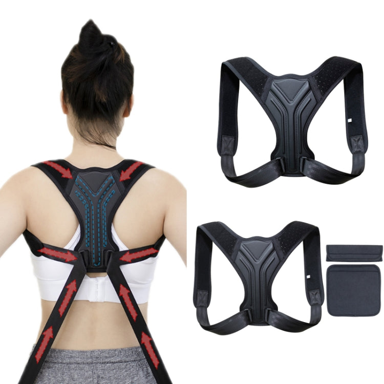Black Y-back posture correction belt with adjustable shoulder straps and red support panels