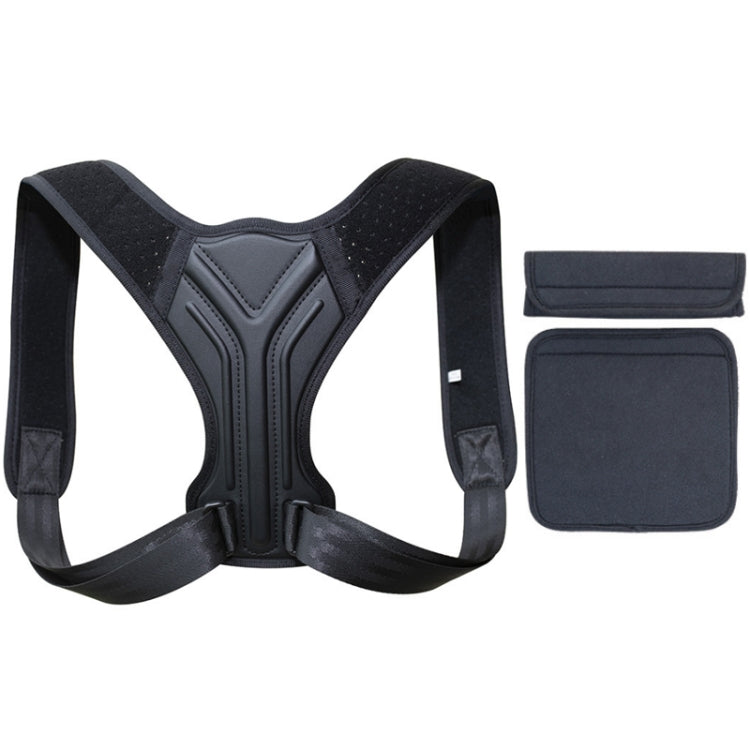 Black correction belt with vented back support and two dark gray shoulder pad accessories
