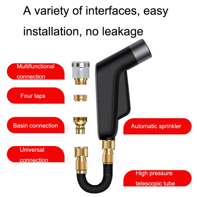 Sprinkler hose nozzle with multiple brass connection adapters and coiled black tube
