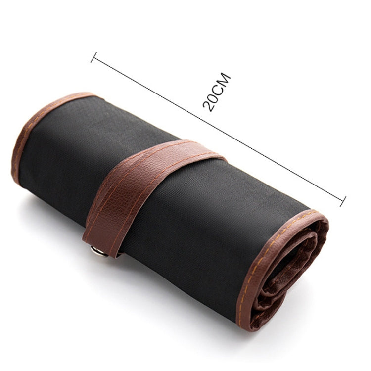 Rolled storage pouch for pottery clay carving tools in brown and black