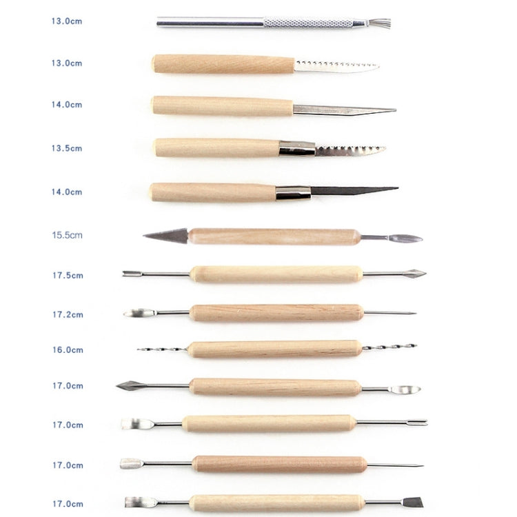 Wood-handled clay carving tools set with assorted metal tips