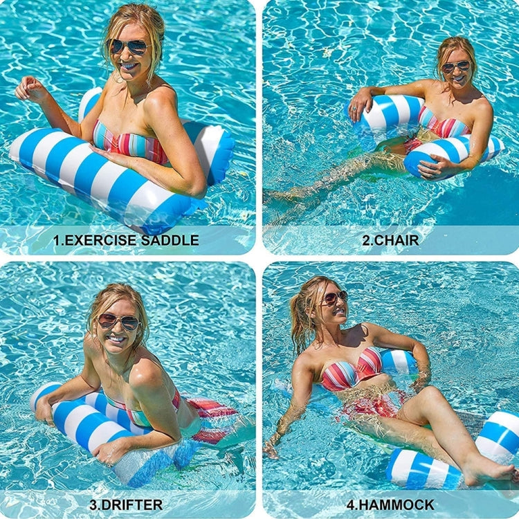 Inflatable pool float in multiple ways: saddle, chair, drifter, and hammock