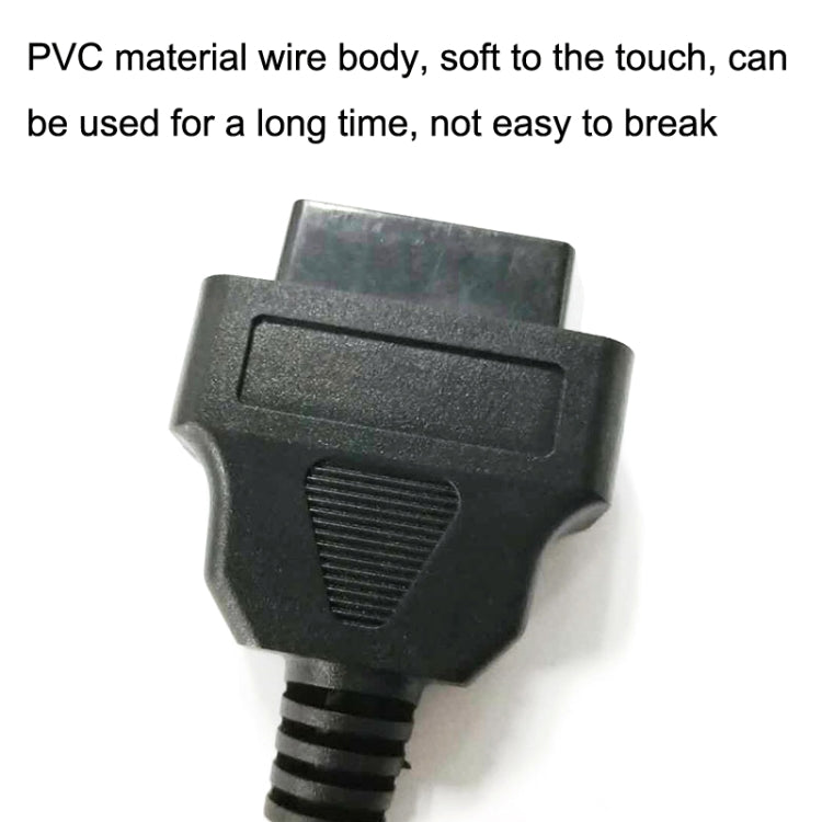 Black OBD2-style female connector on conversion cable with textured grip