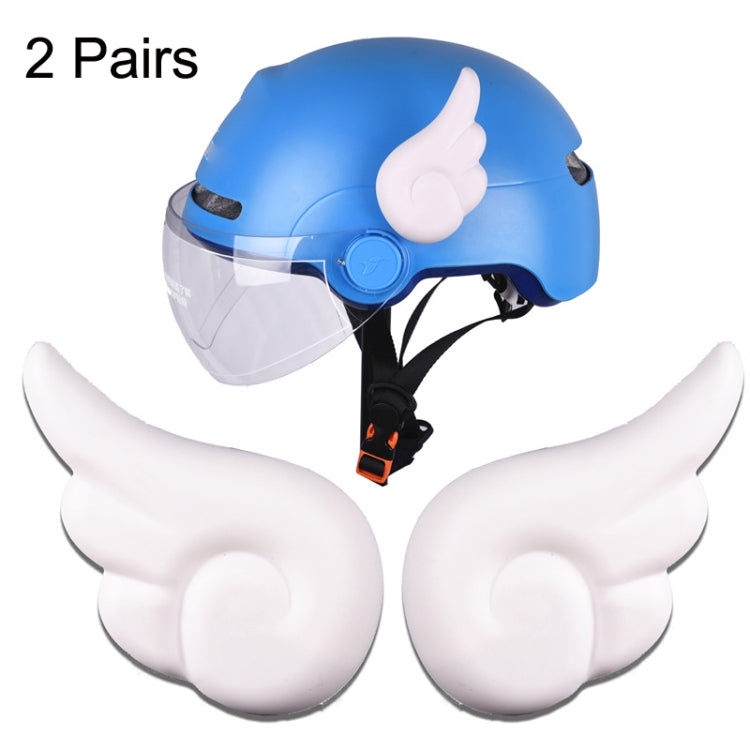 Motorcycle helmet angel wing decorations: blue helmet with white wings and clear visor