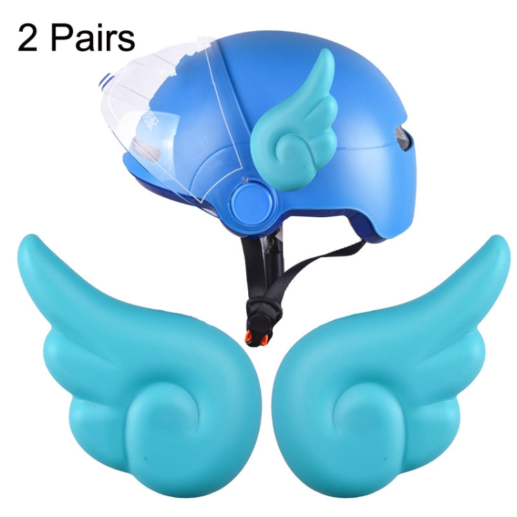 Motorcycle helmet angel wing decorations: blue helmet with light blue wings and clear visor