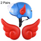 Motorcycle helmet angel wing decorations: blue helmet with red wings and clear visor