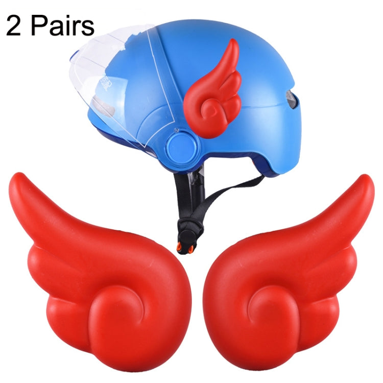 Motorcycle helmet angel wing decorations: blue helmet with red wings and clear visor