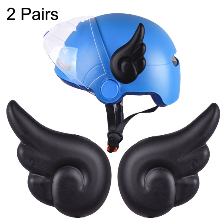 Motorcycle helmet angel wing decorations: blue helmet with black wings and clear visor