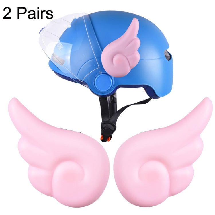 Motorcycle helmet angel wing decorations: blue helmet with pink wings and clear visor