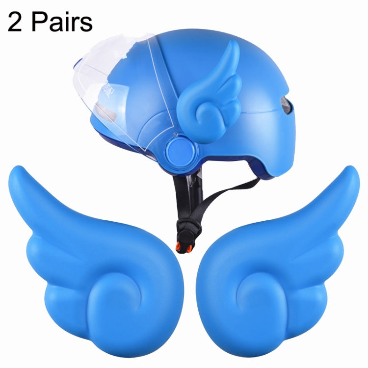 Motorcycle helmet angel wing decorations: blue helmet with blue wings and clear visor