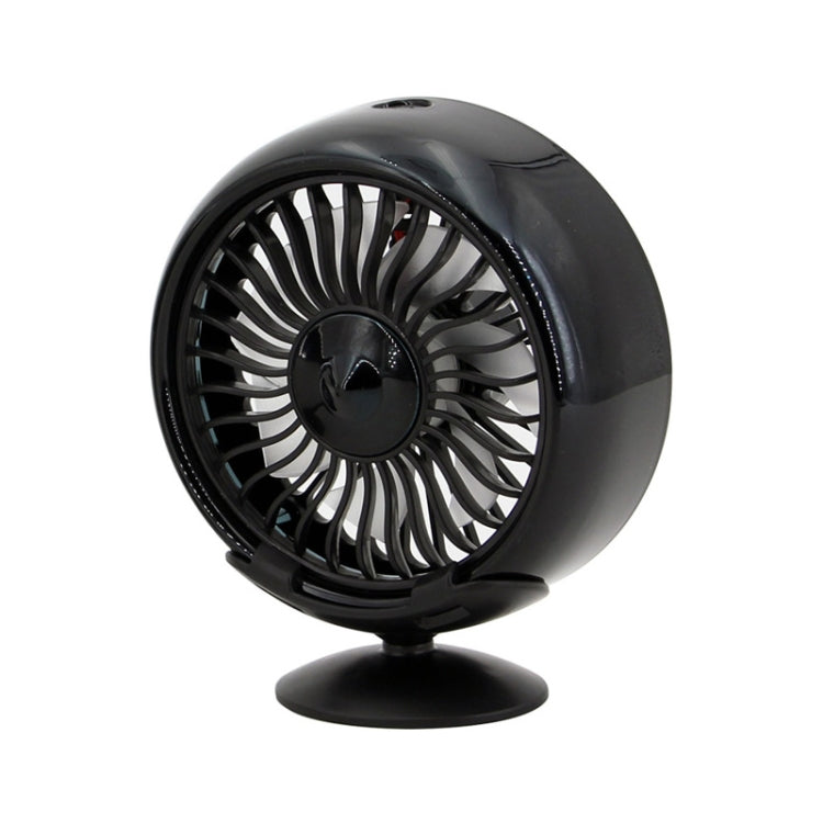 Black dashboard USB fan with circular grille and tabletop stand base